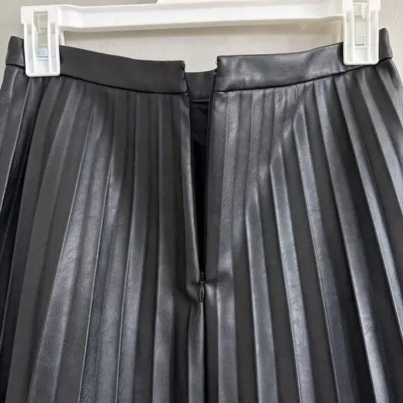 NWT J.Crew Women Black Faux Vegan Leather Pleated Knee Length Skirt Size 00 - Picture 4 of 10